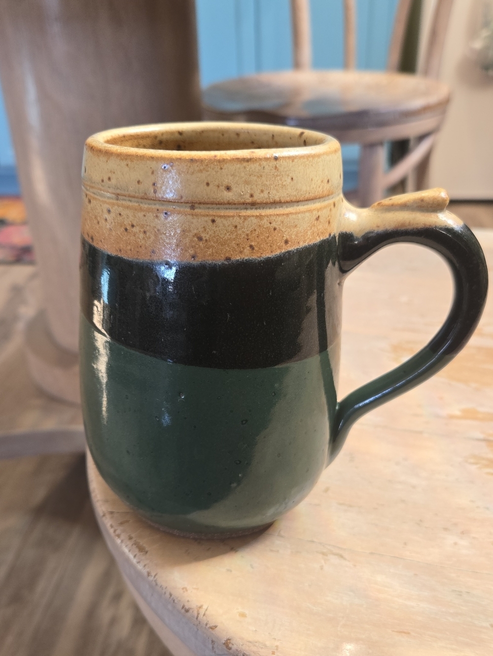 Speckled Tan, Black & Forest Green Stoneware Mug